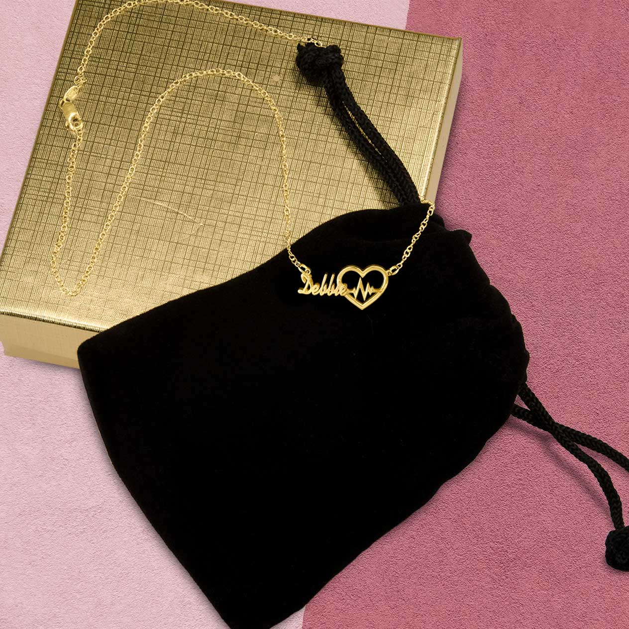 ♥ Personalized Heart Beat Name Necklace in 14K Gold Plated Sterling Silver