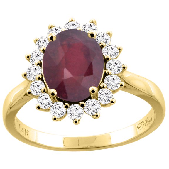 14K Yellow Gold Enhanced Ruby Ring Oval 9x7 mm Diamond Accents, size 8