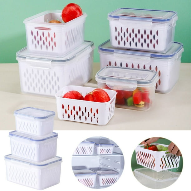 Contenedores Grandes para Almacenar Frutas y Verduras En El Refrigerador con Colador y Tapa - Organizadores Herméticos para Frutas y Verduras, Sin Bpa, Ahorran Espacio