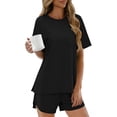 thumbnail image 4 of Two Piece Short Sets for Women Casual Summer Pajama Set Short Sleeve Crew Neck Lounge Matching Set, 4 of 6