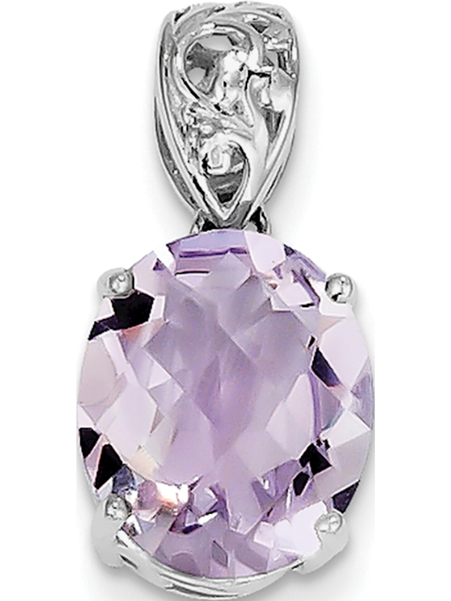 Best Designer Jewelry Sterling Silver Rhodium-plated Diamond /& Pink Quartz Pendant