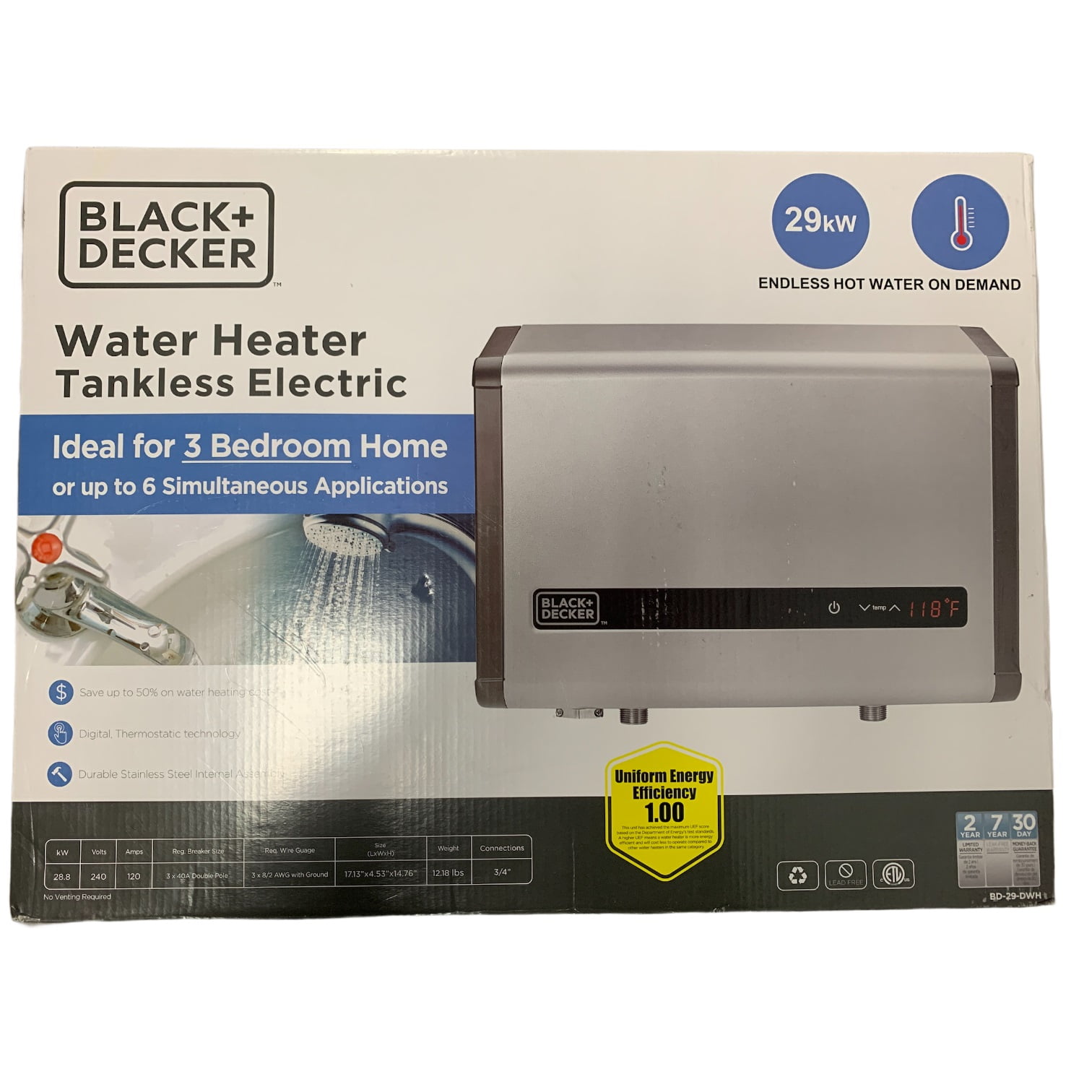BLACK+DECKER 7 kW/240V 1.4 GPM Electric Tankless Water Heater up