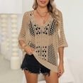 thumbnail image 2 of USSUMA Cover Ups for Swimwear Women Casual Short Sleeve Breathable Blouse Tunic Hollow Out Valentine's Day loose casual Shirt tops Women's Swimsuits for Dating Walking Athletic Fit Khaki, 2 of 4