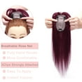 thumbnail image 5 of MY-LADY 100% Remy Human Hair Women Topper Hair Toppers Silk Base Hair Pieces Clip In Hair Topper with 3D Air Bangs 17 Colors 16inch #99J Wine red, 5 of 8