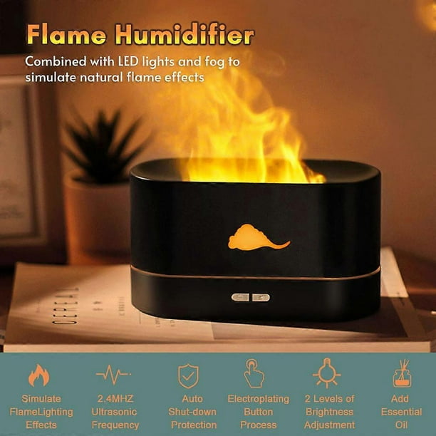 Flame Humidifier Aroma Diffuser Ultrasonic Air Humidifier with 3 Flame Color Auto-Off Protection Mute USB Powered for Home Office Yoga