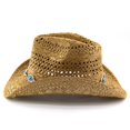 thumbnail image 5 of oqasdz Women Hollow Woven Straw Cowboy Hat Wide Curved Brim Chain Band Decor Breathable Sun Hat for Outdoor Ladies Fashion Headwear, 5 of 7