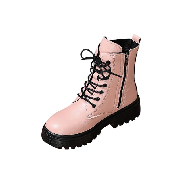 Wdhugt Bottines pour Femmes en Cuir Pu Talon Bas Épais Bout Rond Fermeture Éclair Latérale Longueur 10.24 Po Rose