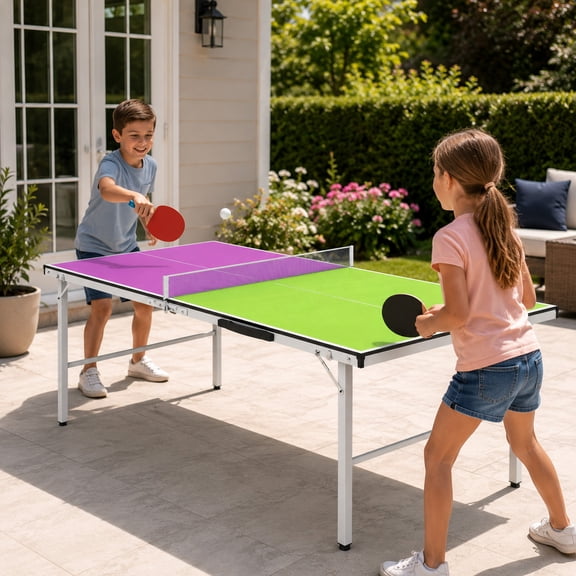 5ft Foldable Table Tennis Table, SEGMART Foldable Portable Ping Pong Table with Net, 2 Ping Pong Paddles, 3 Balls for Adults and Kids, Portable Table Tennis Set, Game Table for Indoor Outdoor Games