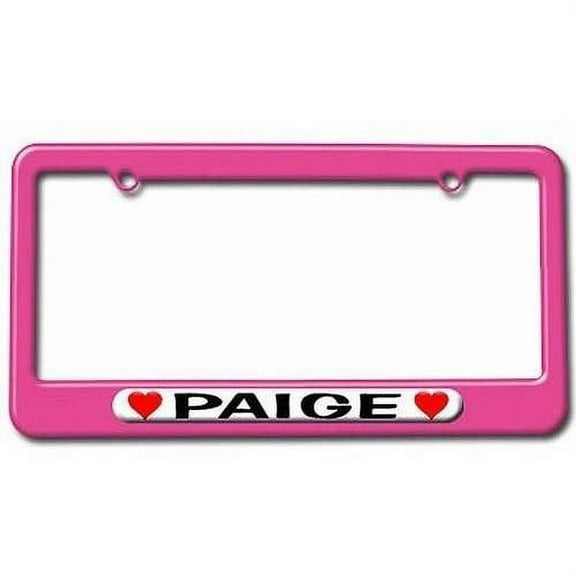 Paige Love with Hearts License Plate Tag Frame, Pink Color