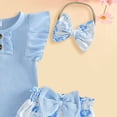 thumbnail image 4 of WUANDIXFA Western Baby Girl Clothes 3 6 9 12 18 Months Summer Outfits Flutter Sleeve Bodysuit Tops Cowgirl Shorts Set (Blue, 12-18 Months), 4 of 6