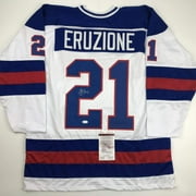 Autographed/Signed Mike Eruzione White Team USA Miracle On Ice 1980 Hockey Jersey JSA COA
