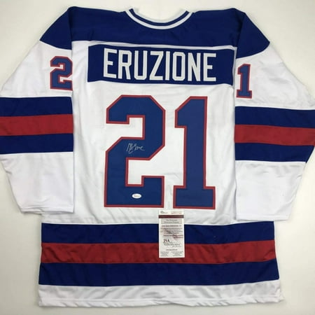 Autographed/Signed Mike Eruzione White Team USA Miracle On Ice 1980 Hockey Jersey JSA COA