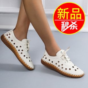 Zapatos de verano 2022, mocasines de mujer, zapatillas transpirables, zapatos planos de cuero con agujeros huecos, mocasines de conducción de costura hechos a mano37 Gao Jinjia LED