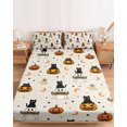 thumbnail image 2 of Full Size Fitted Sheet Set - Halloween 3 Piece Bedding Sets 16" Deep Pocket Fitted Sheet with 2 Pillowcases, Cats Ghosts Pumpkins Star Moon Rustic Brushed Microfiber Hotel Luxury Bed Sheets, 2 of 9