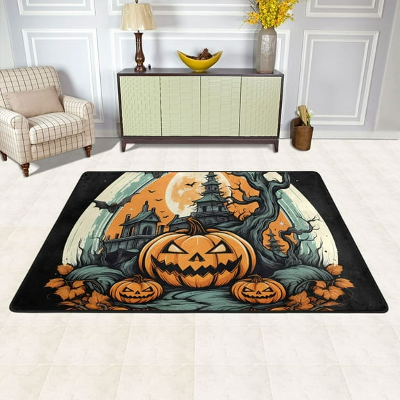 Area Floor Mats Halloween Pumpkins Large Nursery Rugs Non-Slip Living Room Carpets Bedroom Doormat for Dinning Decor 36" x 24"