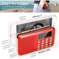 thumbnail image 3 of Mini radio portátil FM Radio de bolsillo con linterna LED, altavoz de radio digital compatible con tarjeta Micro SD/TF/USB, ahorro de escaneo automático, funciona con batería recargable de 600 mAh Adepaton HMKY190-2, 3 of 6