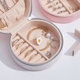 thumbnail image 3 of Vanity Box Faux Leather - Portable Zipper Round Necklace Organizer Jewelry Case, 3 of 10