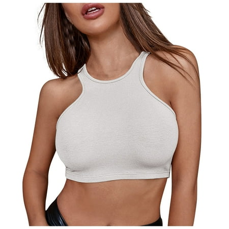 

BIZIZA Women s Bra Crop Top Sports Bras Halter Sexy Full Coverage Vest White M