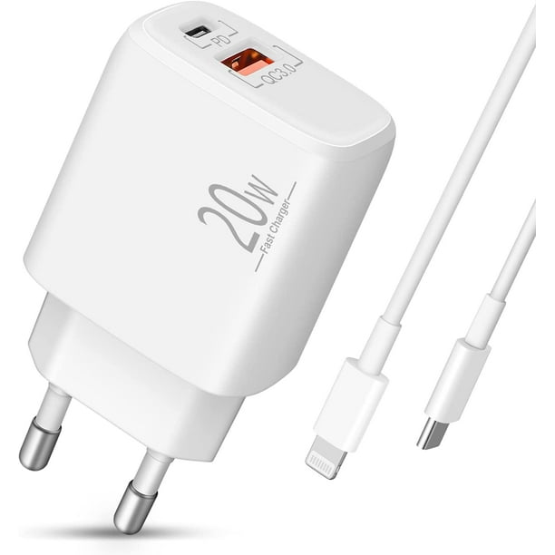 Chargeur d'iPhone avec Câble Lightning 2M, Prise USB 20W C