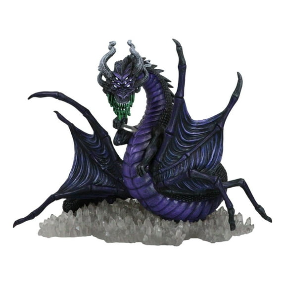 Earth Elemental Purple Moonlight Spider Arachnafaria Dragon On Crystals Statue