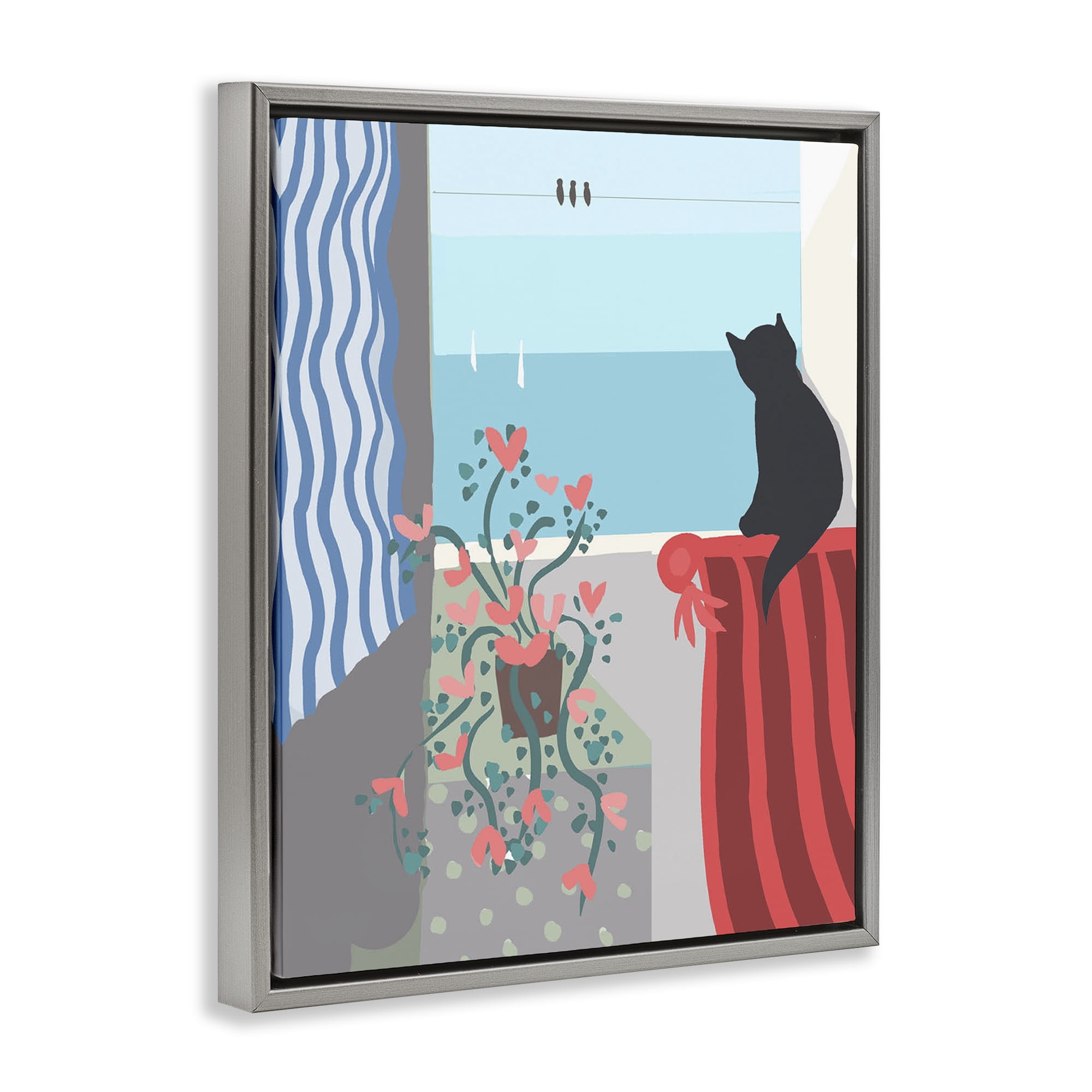 Stupell Industries Window Beach View Nautical & Beach Painting Gray Floater Framed Canvas Art Print Wall Art, 25 x 31