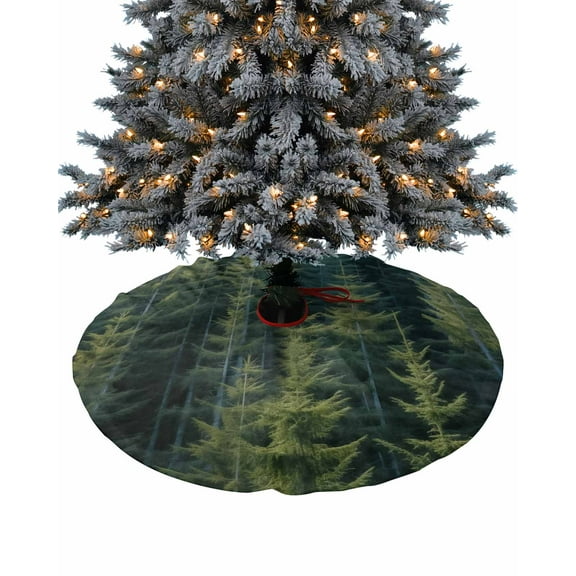 Green Forest Christmas Tree Skirt 48 Inches Large Christmas Skirt Tree, Pine Tree Summer Botanical Modern Art Tree Skirt Christmas Decorations for Fireplace Party Holidays Indoor Outdoor
