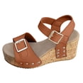 thumbnail image 5 of Rokment Chunky Heeled Platform Sandals for Women Ladies 2026 Trendy Casual Leather Studded Buckles Open Toe Ankle Strap Extra Wedge High Heels Dress Summer Shoes Brown Size 8.5, 5 of 7