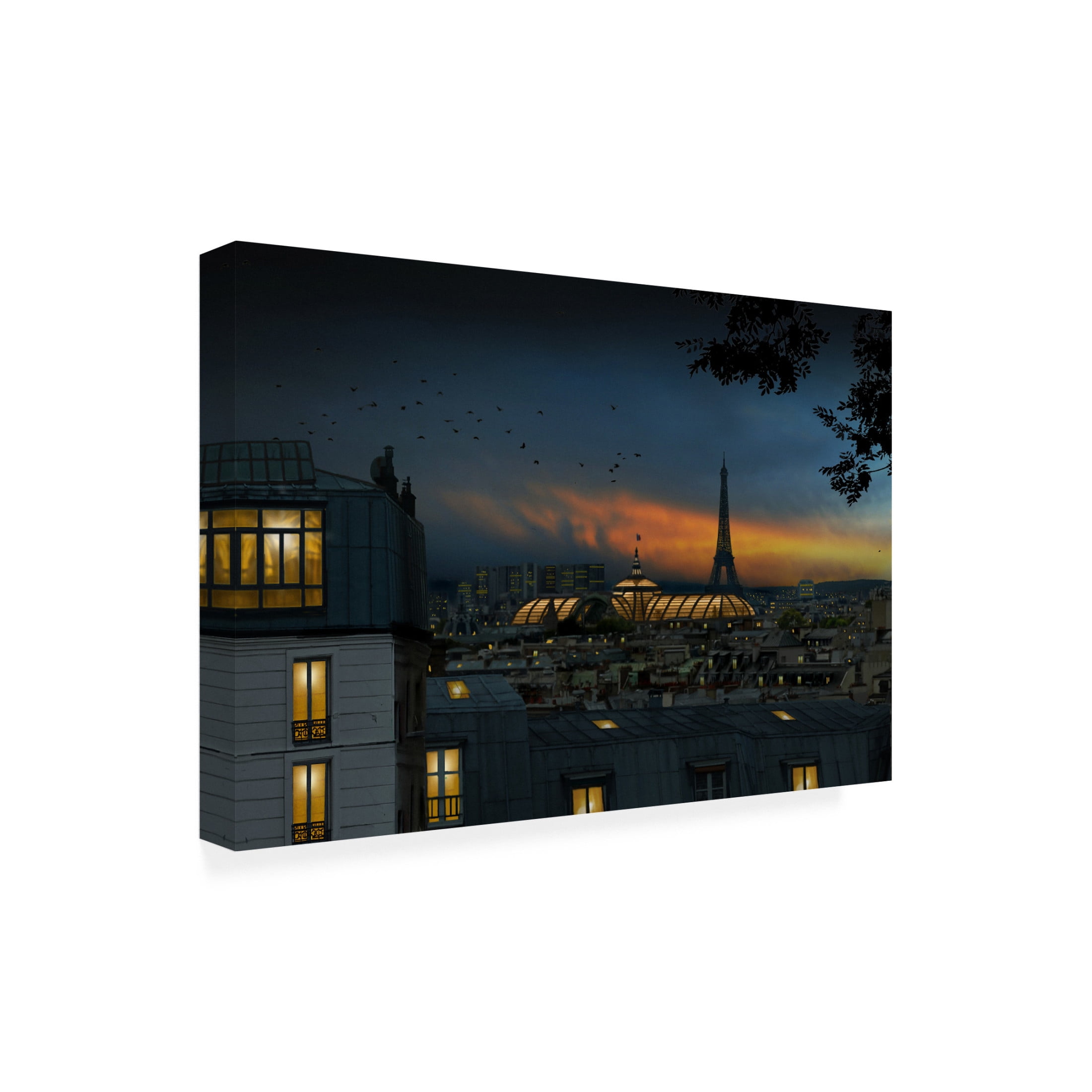 Canvas Wall Art - Pierre Bacus 'Roofs Of Paris At Blue Hour' Wall Art for Living Room, Bedroom, or Office D?cor by Trademark Fine Art - 32 x 22 Inches
