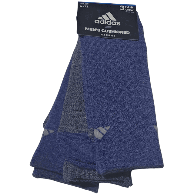 Adidas Socks Mens 612 Blue Crew Length 3 Pairs Cushioned Aeroready