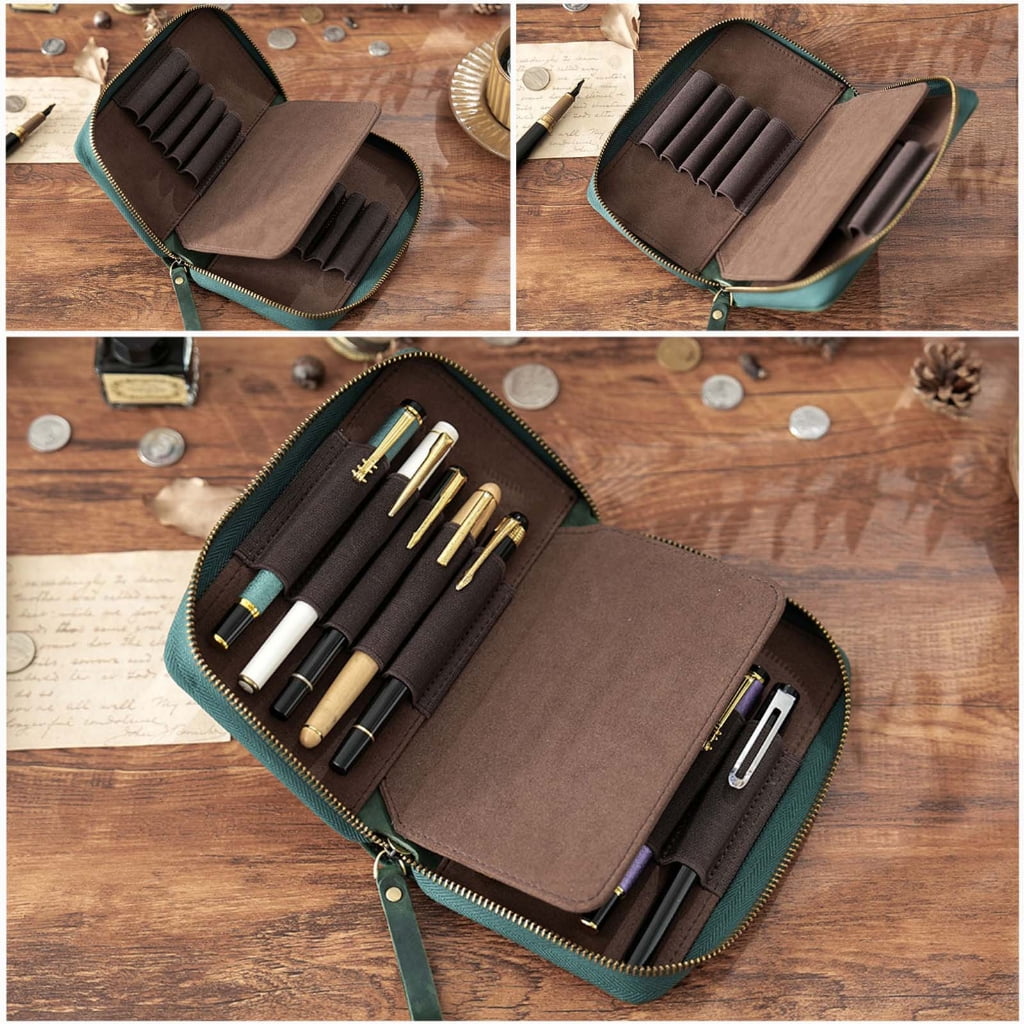 Traditional Fashion Genuine Cattlehide Pencil Case With Multiple Compartment Thin Plan For Students