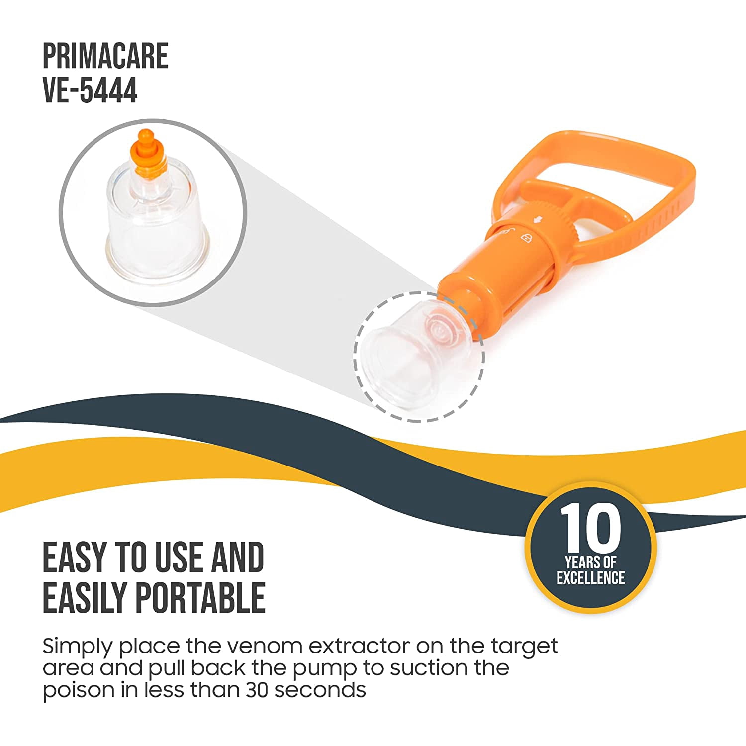 PrimaCare Venom Survival Poison Extractor Pump, One-Hand Use First Aid Kit, Pack of 3 Kits