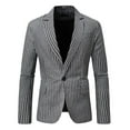 thumbnail image 5 of JGGSPWM Stripes Blazers for Men's Slim Fit Single Breasted Business Casual Suit Jacket Color Block Sports Coat Gray XL, 5 of 7