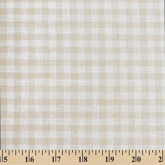 Gingham Check Linen-Look Polyester Cotton 58" Fabric By The Yard - Tan / White