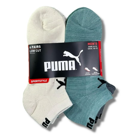 PUMA SOCKS MEN'S - LOW CUT - SOLID 253 - CREAM GREEN - LARGE (10-13) PACK 6 XX