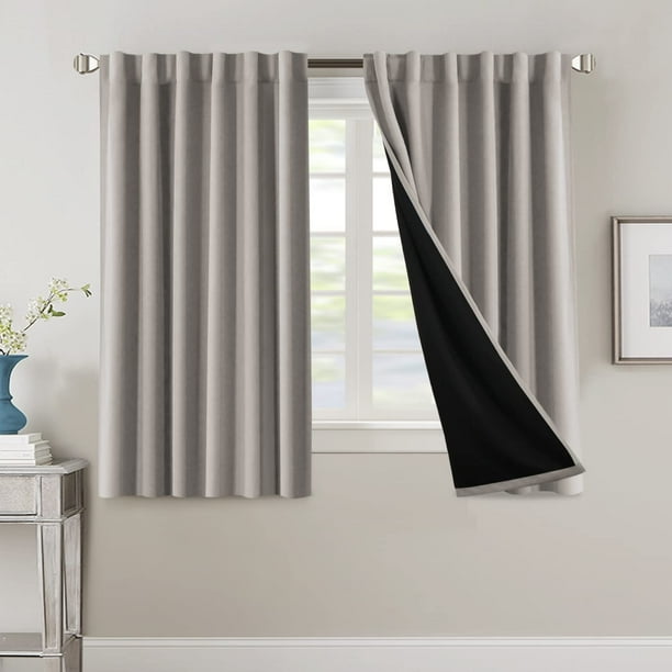 Cortinas 100 % opacas para dormitorio con forro negro, cortinas para oscurecer la habitación completa, 84 pulgadas de largo, con aislamiento térmico, lengüeta trasera/bolsillo para barra, cortinas para tratamiento de ventanas para sala de estar, arena natural, 2 paneles, topo cálido, 52 pulgadas de ancho x 54 pulgadas de largo