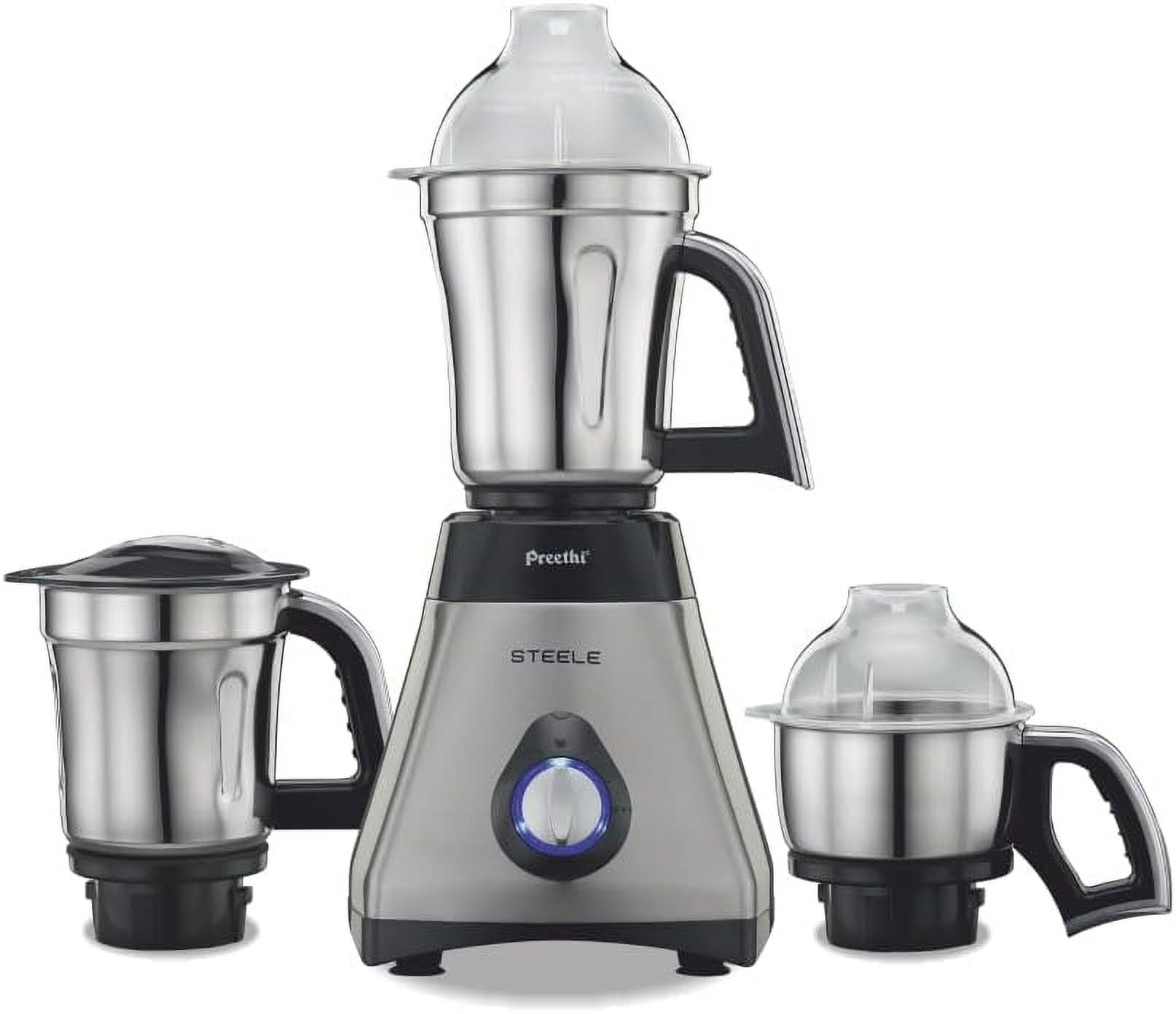 Preethi Steele 3-Jar Mixer Grinder, 550-Watt, Silver