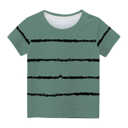 DeHolifer Shirts for Kids Short Sleeve Strip Printed T-Shirt Crewneck Crop Top Girls And Boy T-Shirt Tee for 7 Years