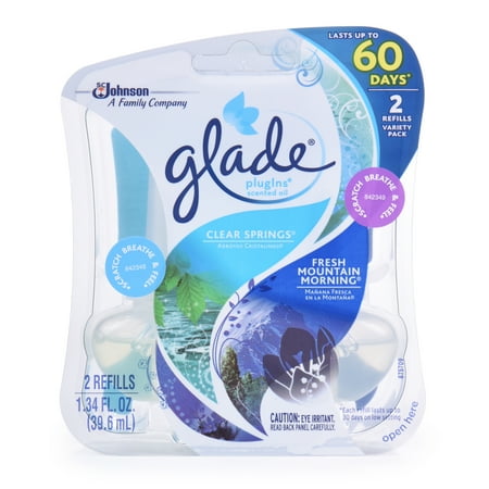 Glade Plug In Refill, Clear Springs & Fresh Mountain Morning, 1.34 Fl. Oz. (Pack of 2)