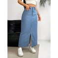 thumbnail image 4 of Womens Blue High Waist Slim Fit Split Denim Midi Skirt, 4 of 8