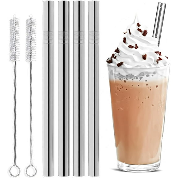 Stainless Steel Reusable Straws Set of 4 with 2 Cleaning Brush