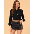 thumbnail image 3 of Chaqueta vaquera para mujer Chaqueta vaquera recortada lavada con botones deshilachados Negro M, 3 of 6