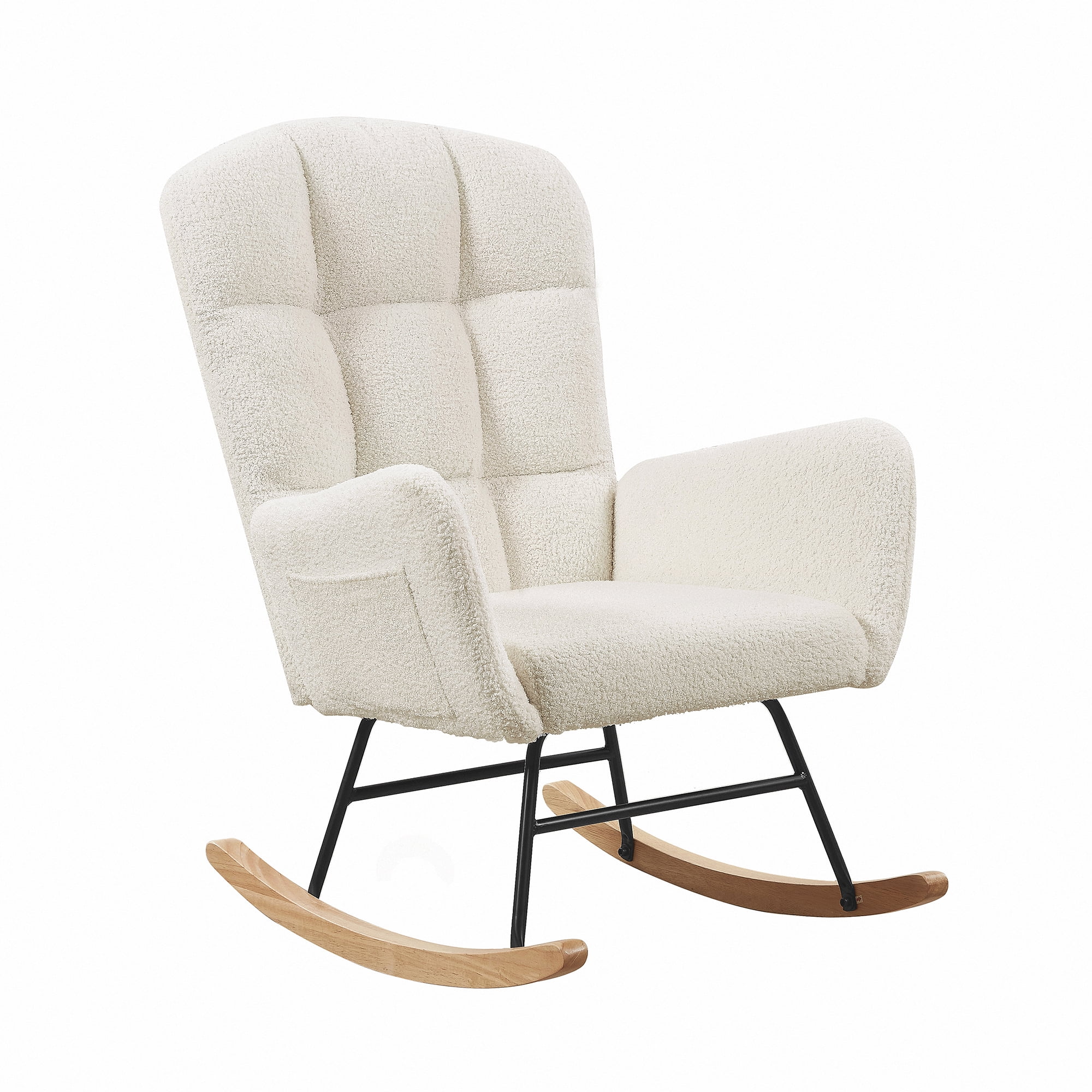 Kadyn White Teddy Fabric Rocking Chair, Rocking Chair Nursery for Living Room, Metal Accent Rocker with 2 Side Pockets Kadyn White Teddy Fabric Rocking Chair, Rocking Chair Nursery for Living Room, Metal Accent Rocker with 2 Side Pockets