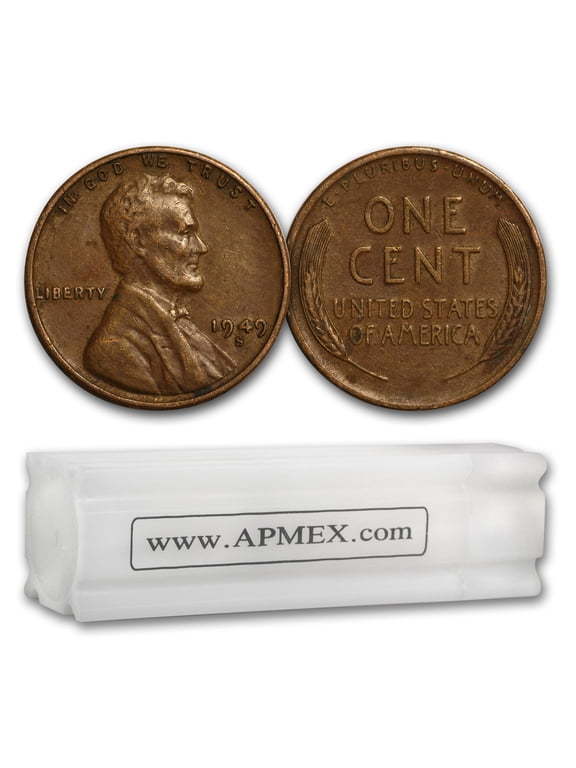 1909-1955 Wheat Cent 50-Count Roll Avg Circ (All S-Mint)