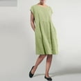 thumbnail image 2 of Womens Cotton Linen Sundresses Plus Size Solid Color Kaftan Midi Dress Tunic Pleated Cap Sleeve Pockets Dresses, 2 of 8