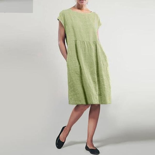 Fankiway Robe Longue Sans Manches à Col Rond avec Poches en Lin Ample Kaftan Robe d'Été pour Femmes Grande Taille en Liquidation