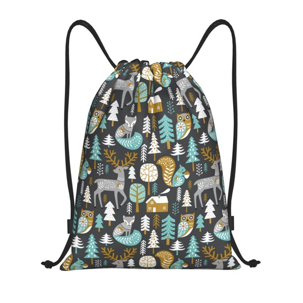 Fotbe Moose Squirrel owls tree Bolsa Mochila con Cordón Estampada, Bolsa de Gimnasio Deportiva, Bolsa Cinch, Bolsa con Cordón para Hombres y Mujeres-Small