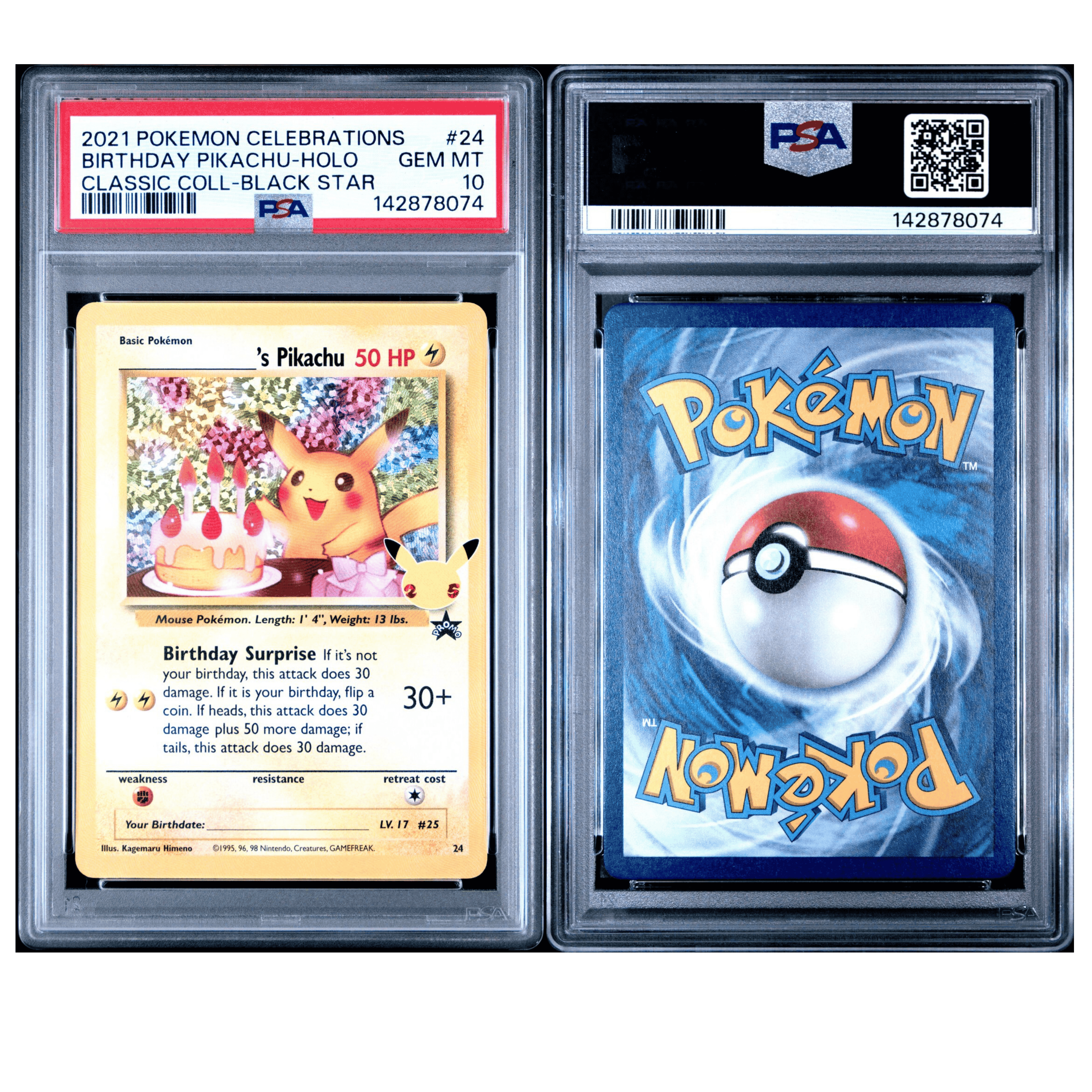 PSA 10 Pokemon Celebrations Birthday Pikachu Holo Graded Card #24 GEM MINT