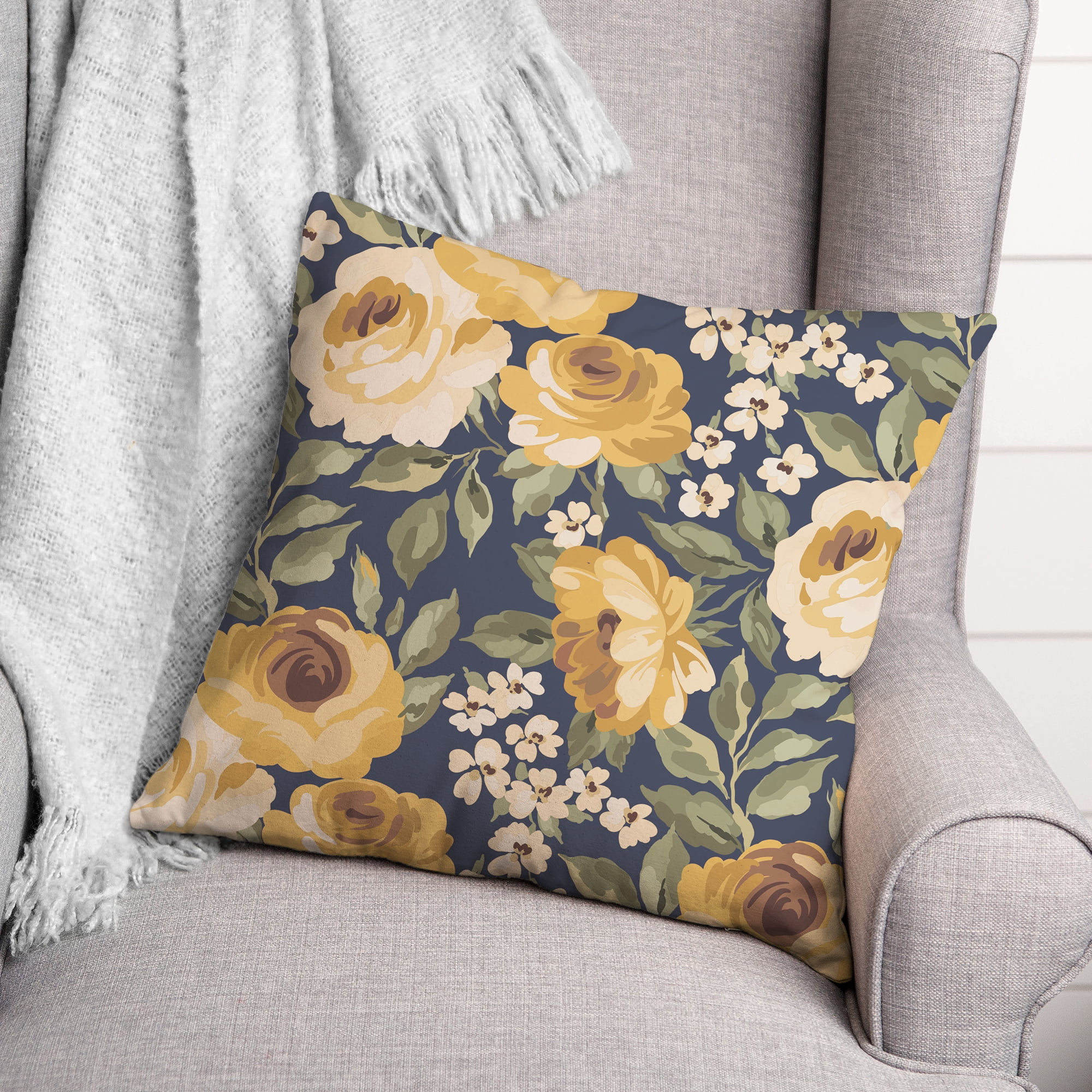 Creative Products Yellow Flowers Blue 16 x 16 Indoor / Outdoor Pillow