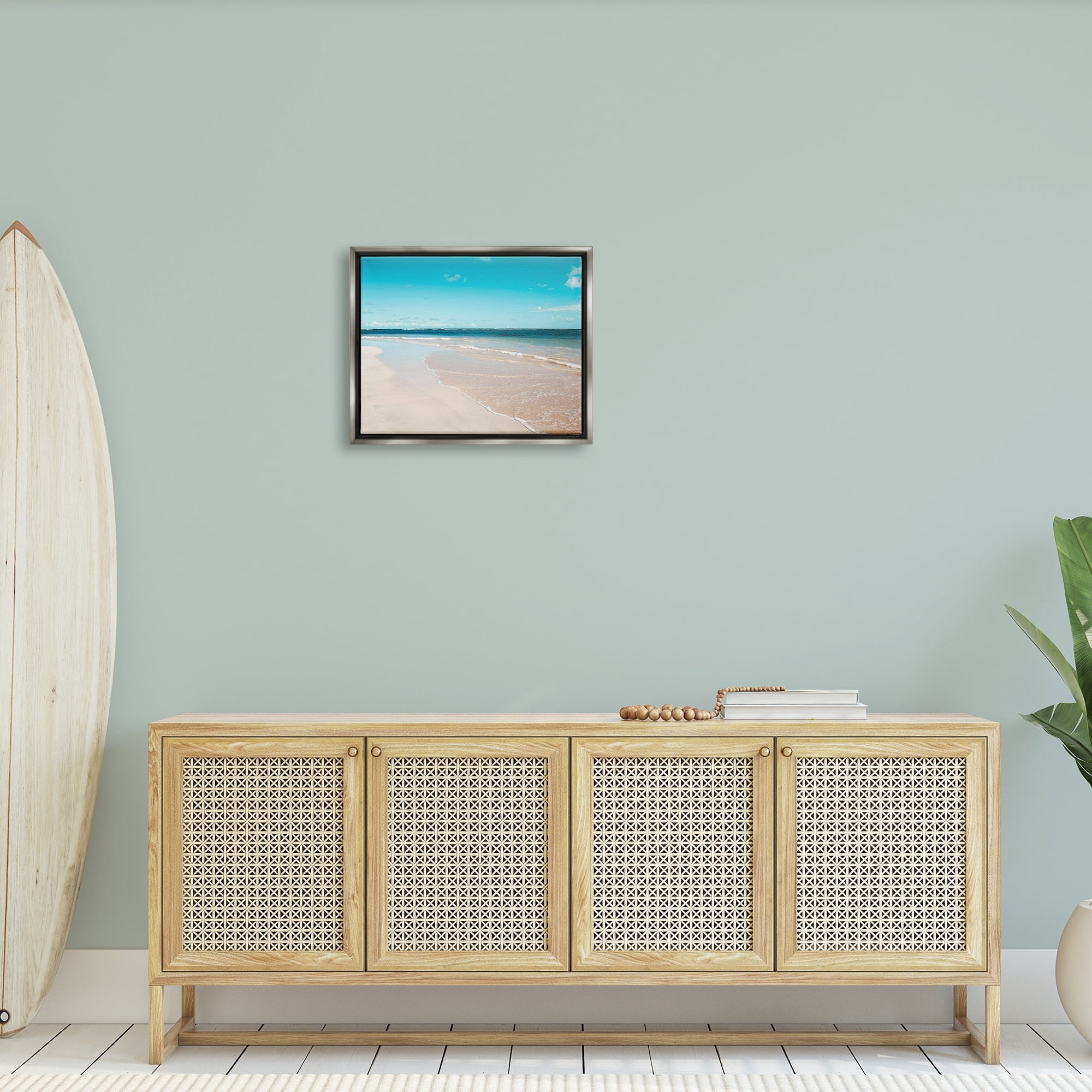 Stupell Industries Vivid Blue Panoramic Sky Sandy Beach Coast Photograph Luster Gray Floating Framed Canvas Print Wall Art, Design by Danita Delimont
