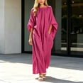 thumbnail image 2 of Ygbgbb Women's Oversized Linen-Blend Maxi Dress, Batwing Sleeve Dress with Pockets, Loose Wide Sleeve Casual Summer Long Dress Red XXXL, 2 of 5
